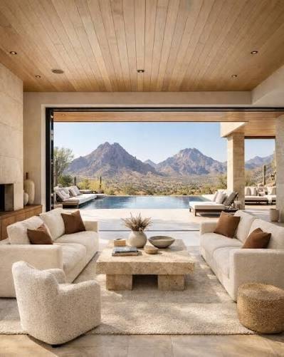 An Arizona living room with mountain views