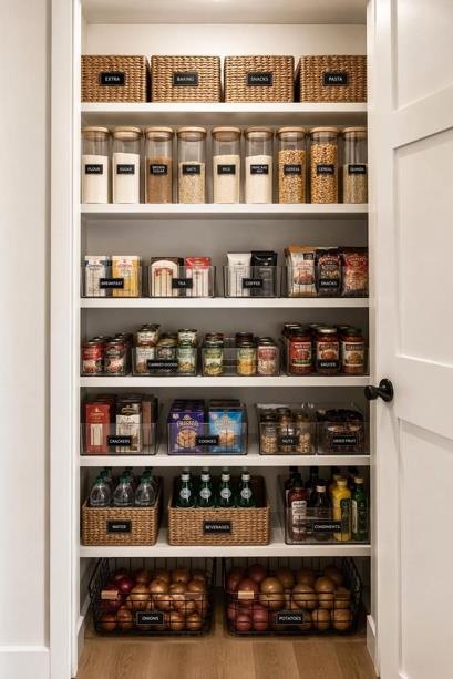A floor-to-ceiling organized pantry